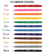 AquaFlex Sign Brush Pen Set of 12 with 12 vibrant colors ideal for watercolor, markers, and scrapbooking art supplies.