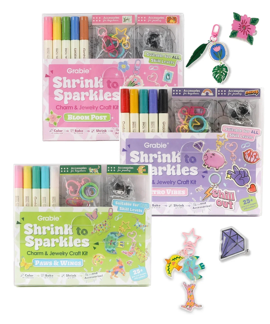 Shrink to Sparkles Craft Kit (DIY Shrinky Dinks Set) with colorful markers, charms, and accessories for creative art projects. #3---Collection-Bundle