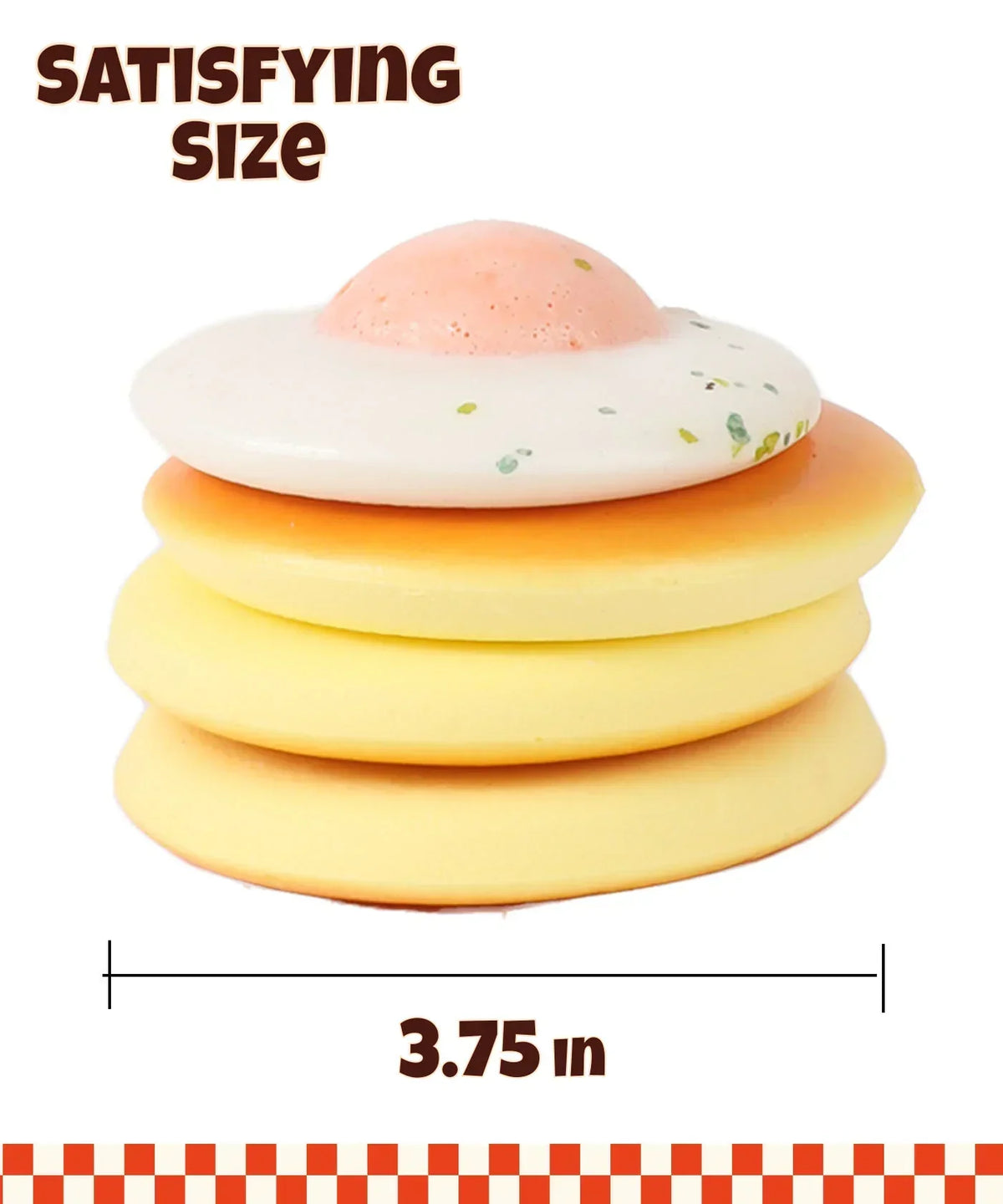 Grabie Ultimate Stress Relief Squishy shaped like a breakfast stack with egg top measuring 3.75 inches wide