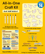 Drop to Puff 3D Sponge Art Kit with vibrant dual-ended markers, wood-pulp sponge shapes, water brush pen, and star keychain clips 
