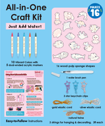 Drop to Puff 3D Sponge Art Kit with colorful markers, sponge shapes, water brush pen, keychain clips, and cords for crafts