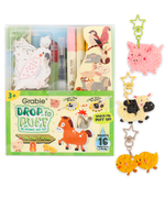 Grabie Drop to Puff 3D Sponge Art Kit with markers and animal shapes for creating puffy farm art crafts.