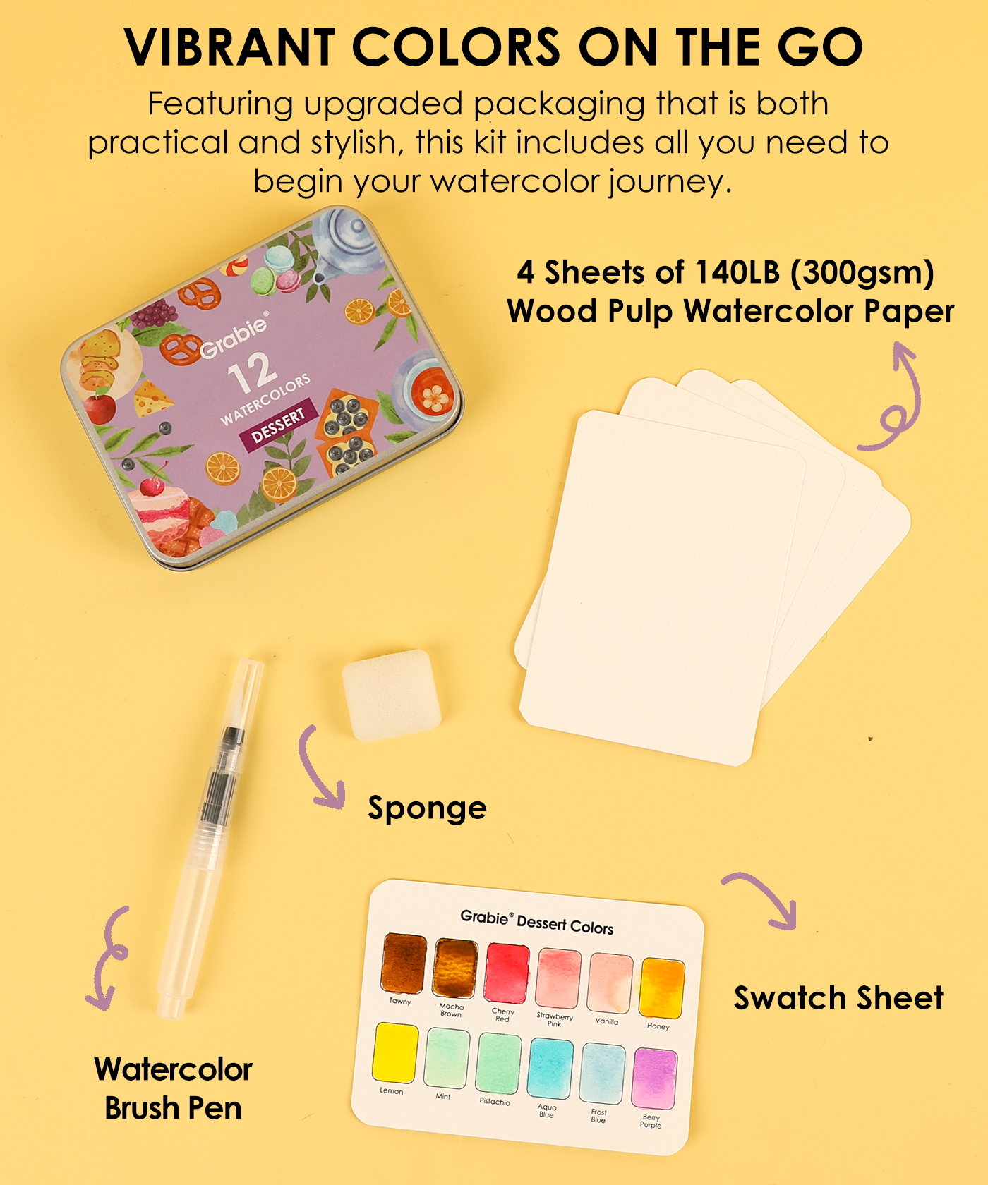 Watercolor Pocket Set Of 12 With Brush - Dessert Colors