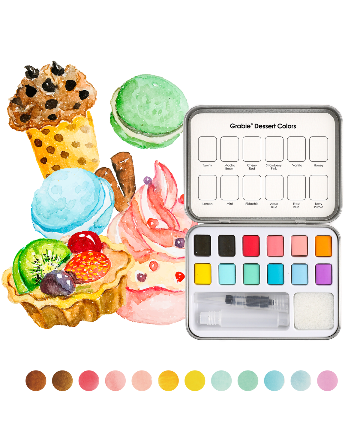 Watercolor Pocket Set Of 12 With Brush - Dessert Colors