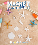 Magnet Painting Kit (DIY Refrigerator Magnet Kit) with starfish and seashell shapes and colorful markers for art supplies.