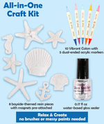 Magnet Painting Kit (DIY Refrigerator Magnet Kit) with bayside resin pieces, dual-ended markers, and water-based gloss sealer 