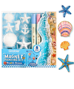 Magnet Painting Kit (DIY Refrigerator Magnet Kit) with seashell and starfish molds, blue and pink pens, seaside theme 