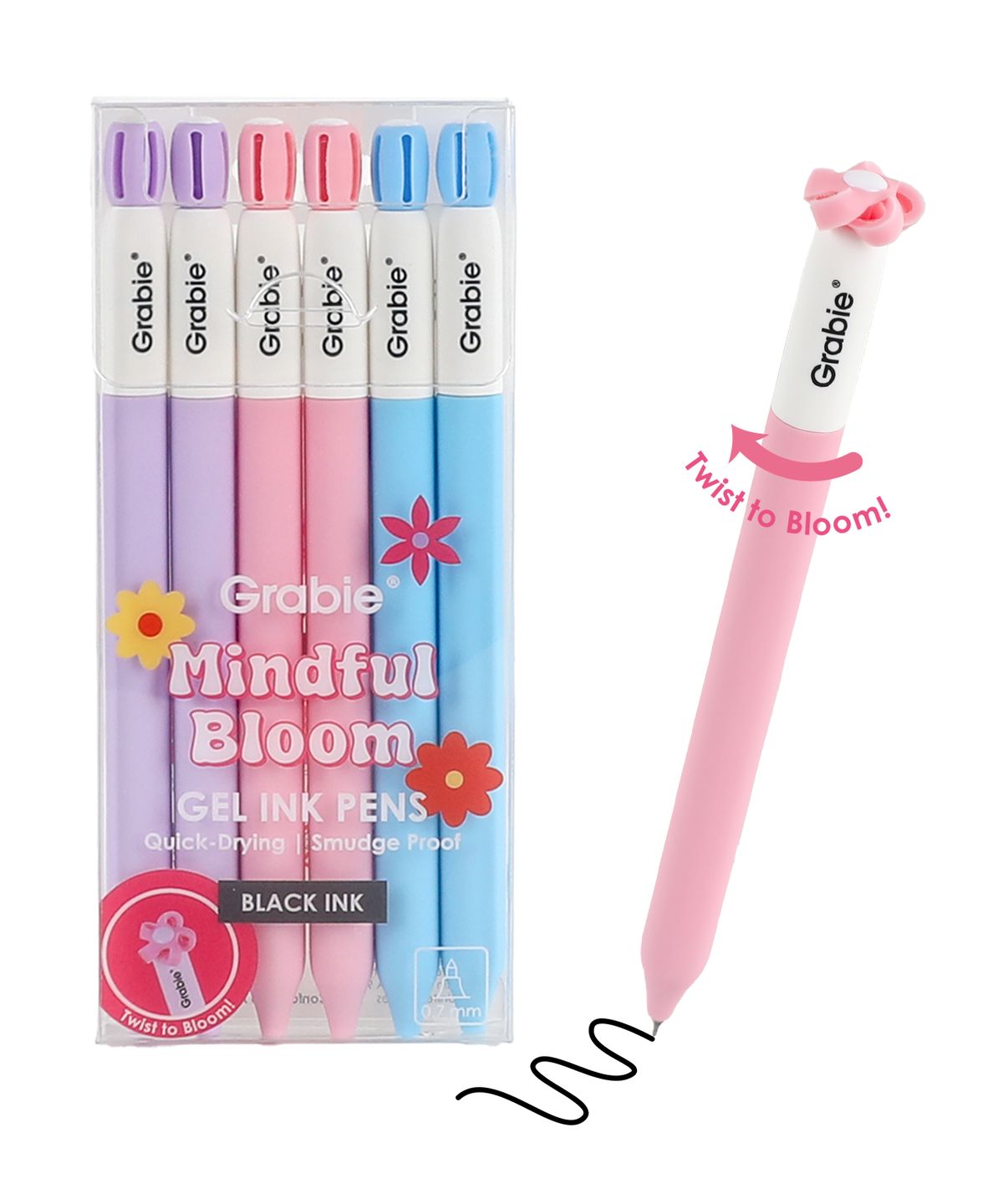 Mindful Bloom Retractable Black Ink Gel Pen Set of 6