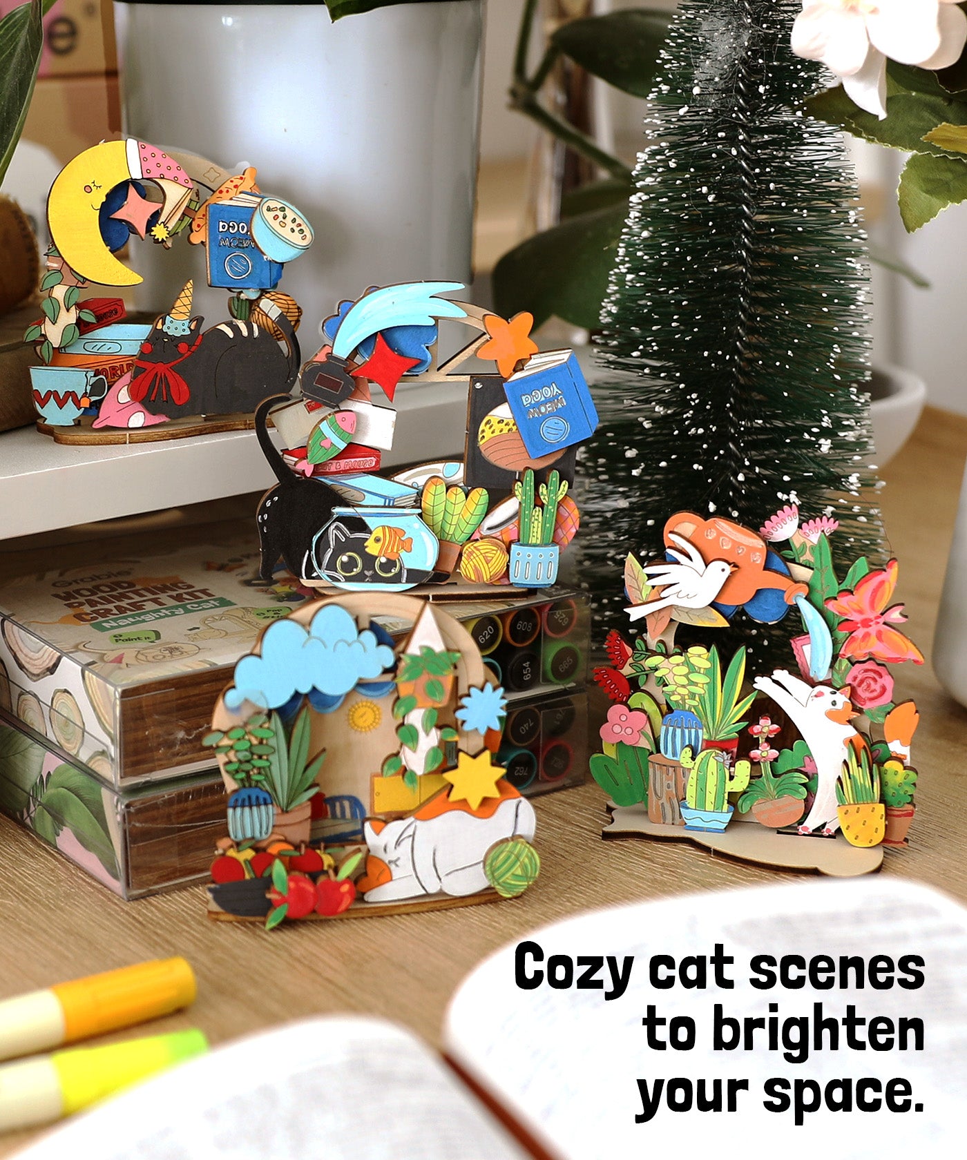 Naughty Cat wooden painting craft collection