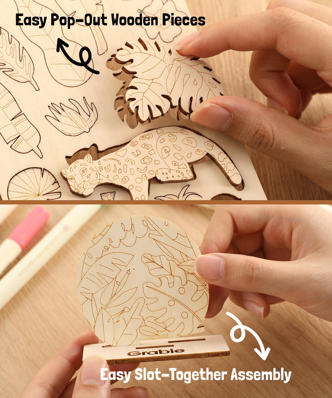 Easy pop out wooden pieces and assembly