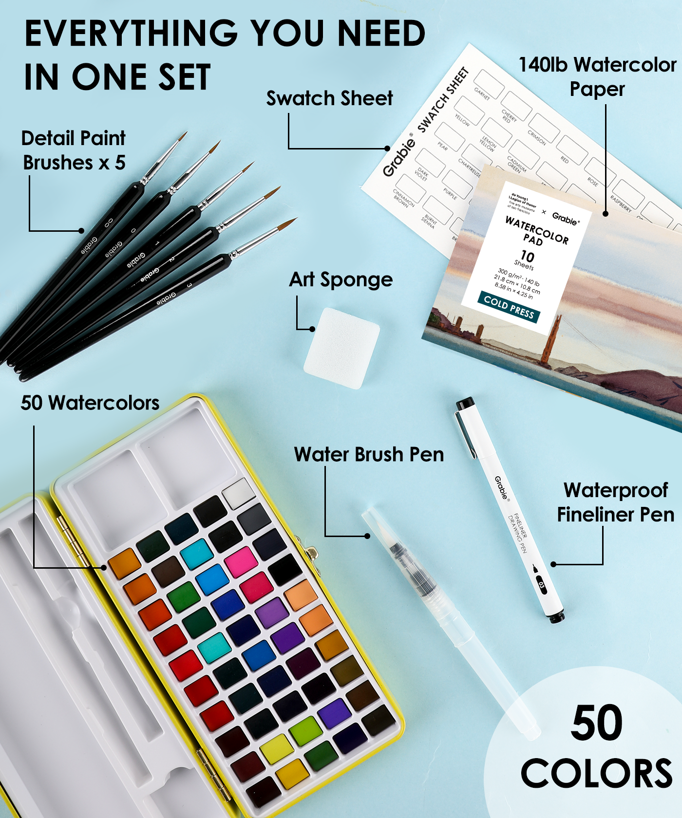 Grabie × FAMSF All-In-One Premium Watercolor Set of 50 - Fog over the Gate
