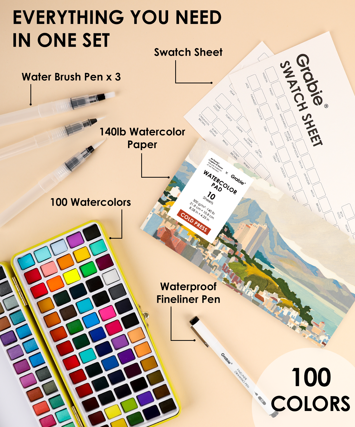 Grabie × FAMSF All-In-One Premium Watercolor Set of 100 - Russian Hill