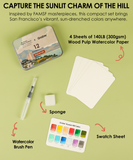 Grabie × FAMSF Watercolor Pocket Set of 12 with Brush - Fog over the Gate