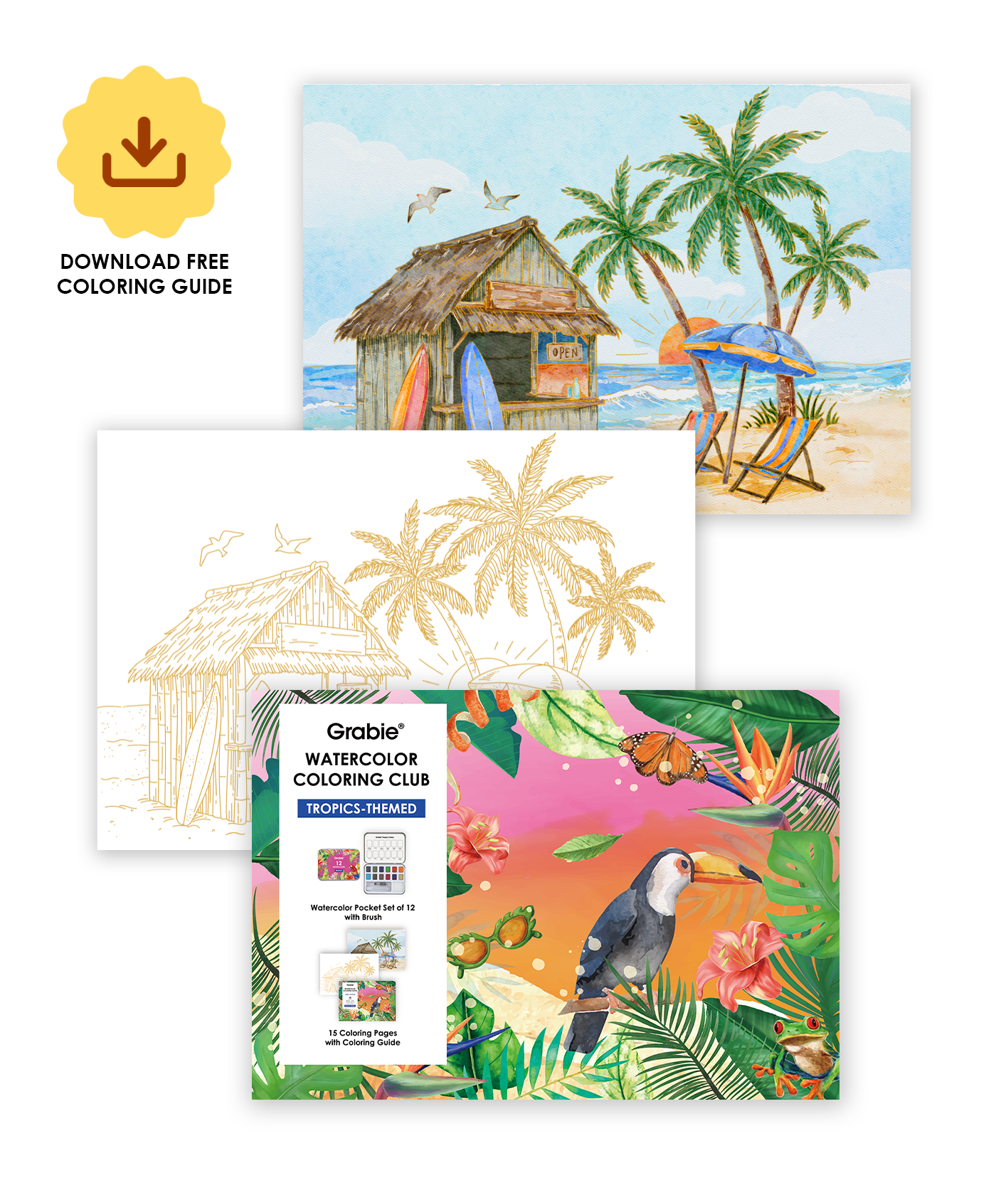 15 Sheets 140LB Tropics-Themed Watercolor Coloring Book