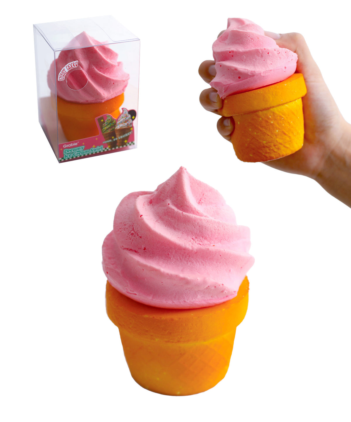 Grabie Ultimate Stress Relief Squishy - Dreamy Ice Cream Swirl (Strawberry)