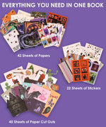 200+ Pages Halloween Party Night Collage Activity Book with colorful papers, stickers, and paper cutouts for crafting fun