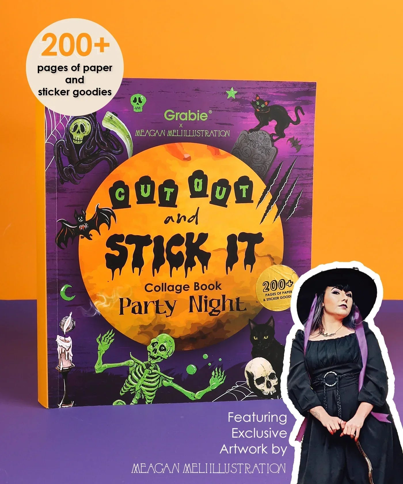200+ Pages Halloween Party Night Collage Activity Book with spooky Halloween themed cutouts and sticker goodies