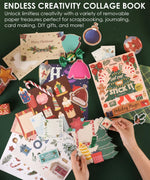 200+ Pages Holiday Magic Collage Activity Book with festive removable paper pieces for scrapbooking and DIY holiday crafts