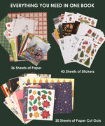 36 sheets of holiday-themed paper, 43 festive sticker sheets, and 30 paper cutouts in the 200+ Pages Holiday Magic Collage Activity Book