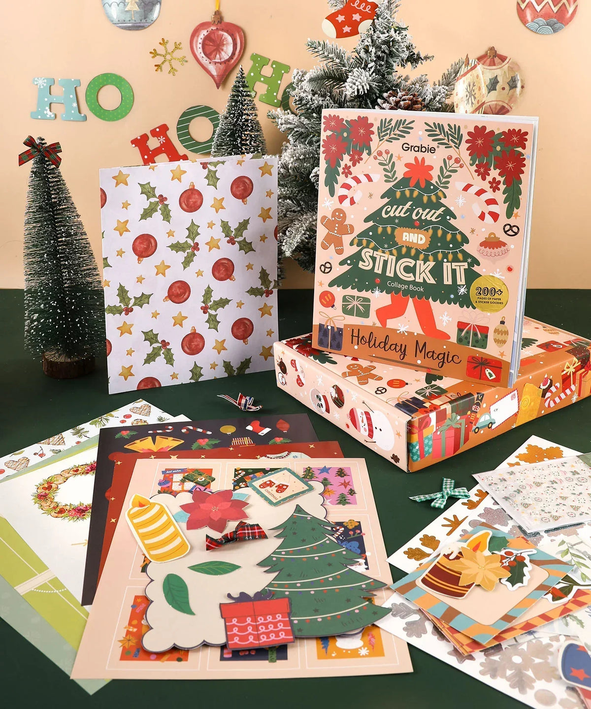 200+ Pages Holiday Magic Collage Activity Book with festive cutouts and holiday-themed art supplies for creative collage projects