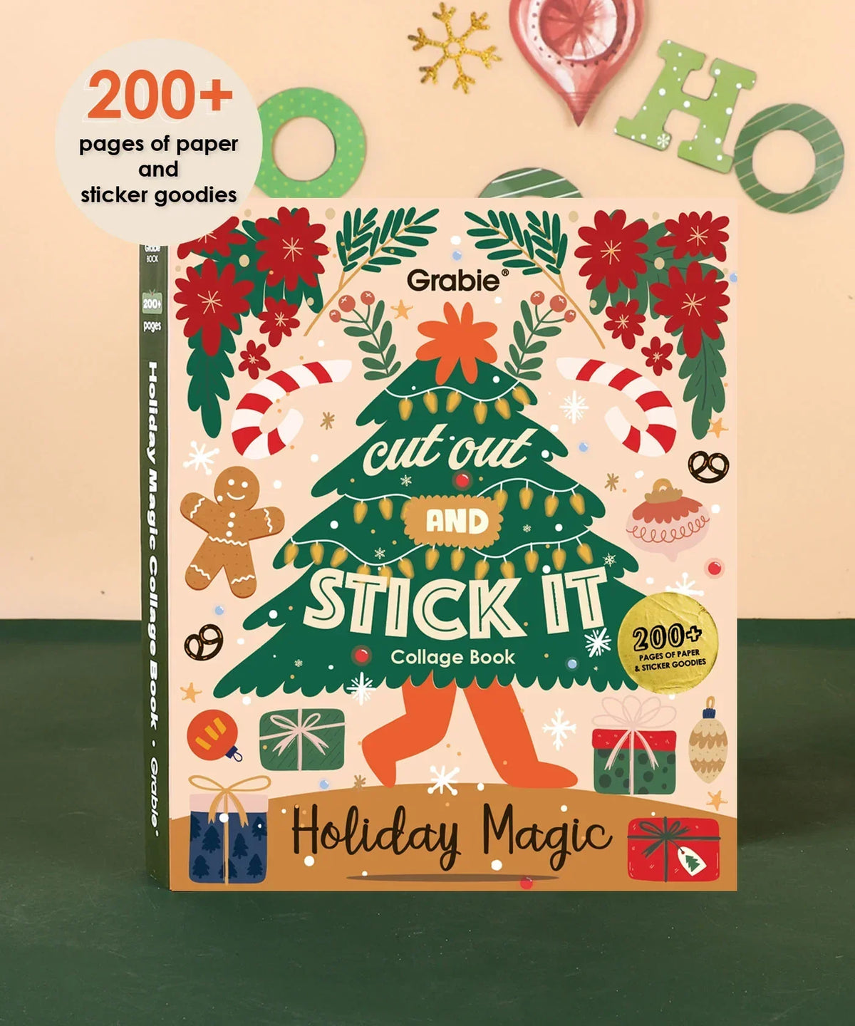 200+ Pages Holiday Magic Collage Activity Book with holiday-themed cutouts, stickers, and colorful decorations