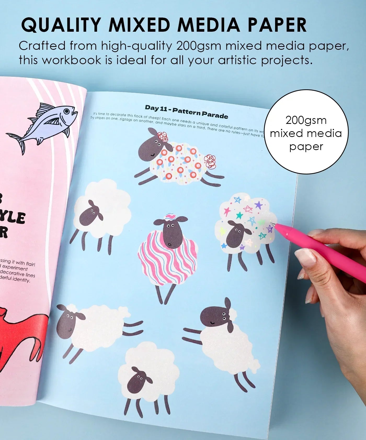What to Draw When You Think You Can’t - Pet Edition workbook showing sheep drawings on 200gsm mixed media paper