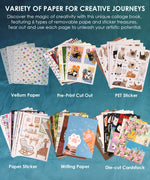 Variety of paper types including vellum, pre-print cut outs, PET stickers, and more in 200+ Pages My Furry Family Collage Activity Book