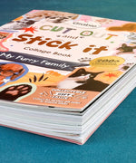Close-up of the colorful cover of the 200+ Pages My Furry Family Collage Activity Book featuring pets and craft designs