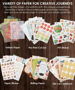 Assorted creative papers and stickers including vellum, writing, cardstock for 200+ Pages The Flavor Folio Collage Activity Book