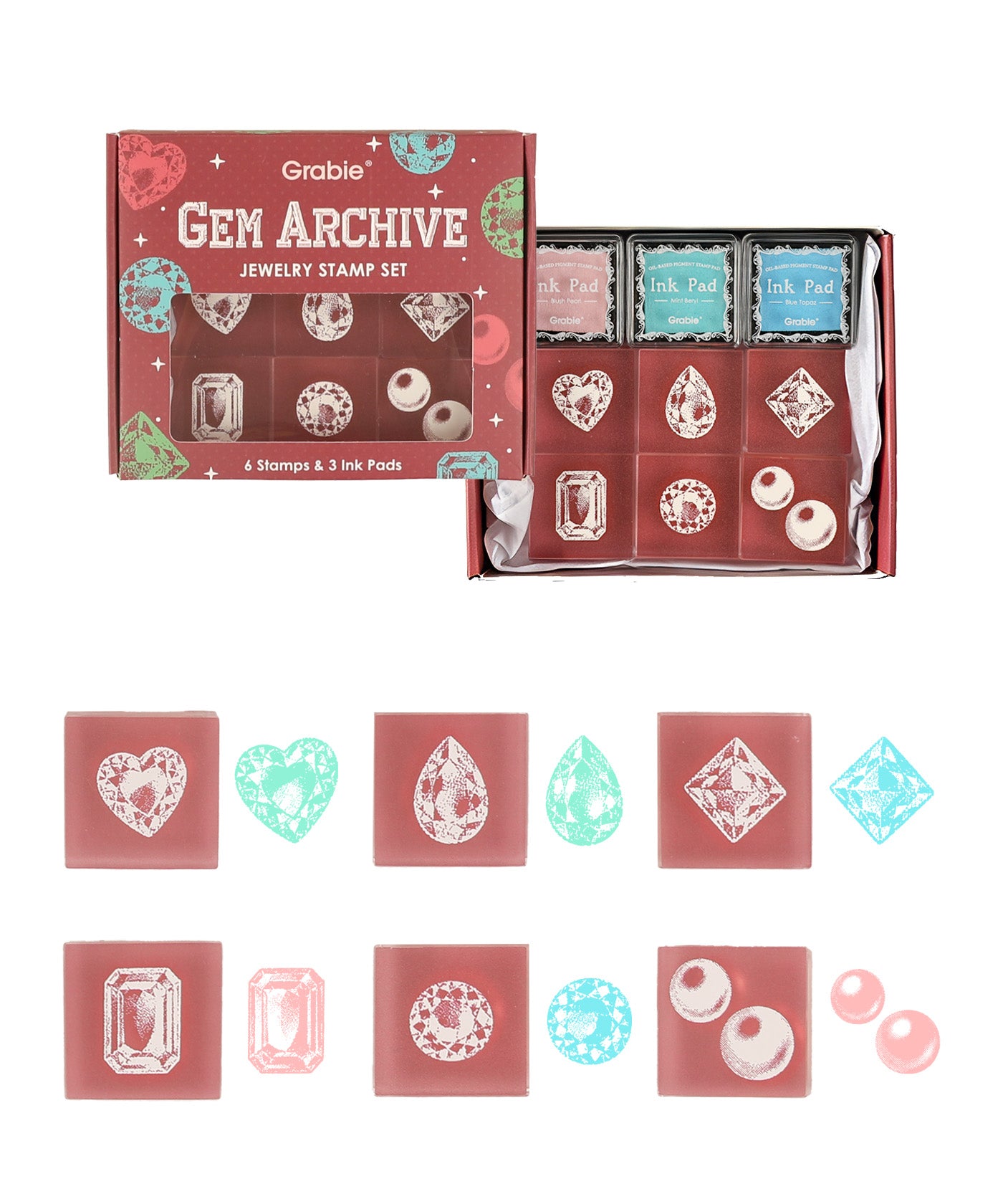 Gem Archive Jewelry Acrylic Stamps & Ink Pads Set