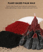 Scent Candle DIY Set showing a mountain-shaped candle by piles of white, red, and black plant-based palm wax granules