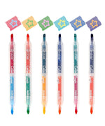 Color Magic Layering Marker Set for Wholesale with six dual-tip colorful markers and layered star art samples.