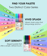 Dual-Tip Notetaking Pen Set Of 6 with two color series: vivid splash and soft serenity pastel pens.