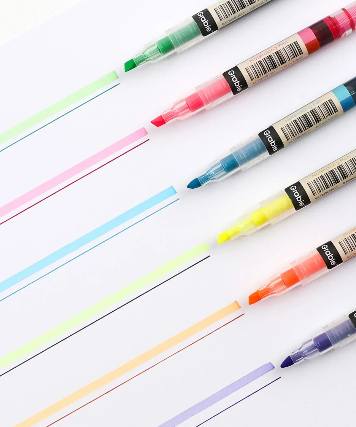 Colorful Dual-Tip Notetaking Pen Set Of 6 with brush and fine tips creating vibrant pastel lines on white paper