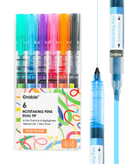 Dual-Tip Notetaking Pen Set Of 6 with vivid colors and fine and broad tips for journaling and art supplies use.