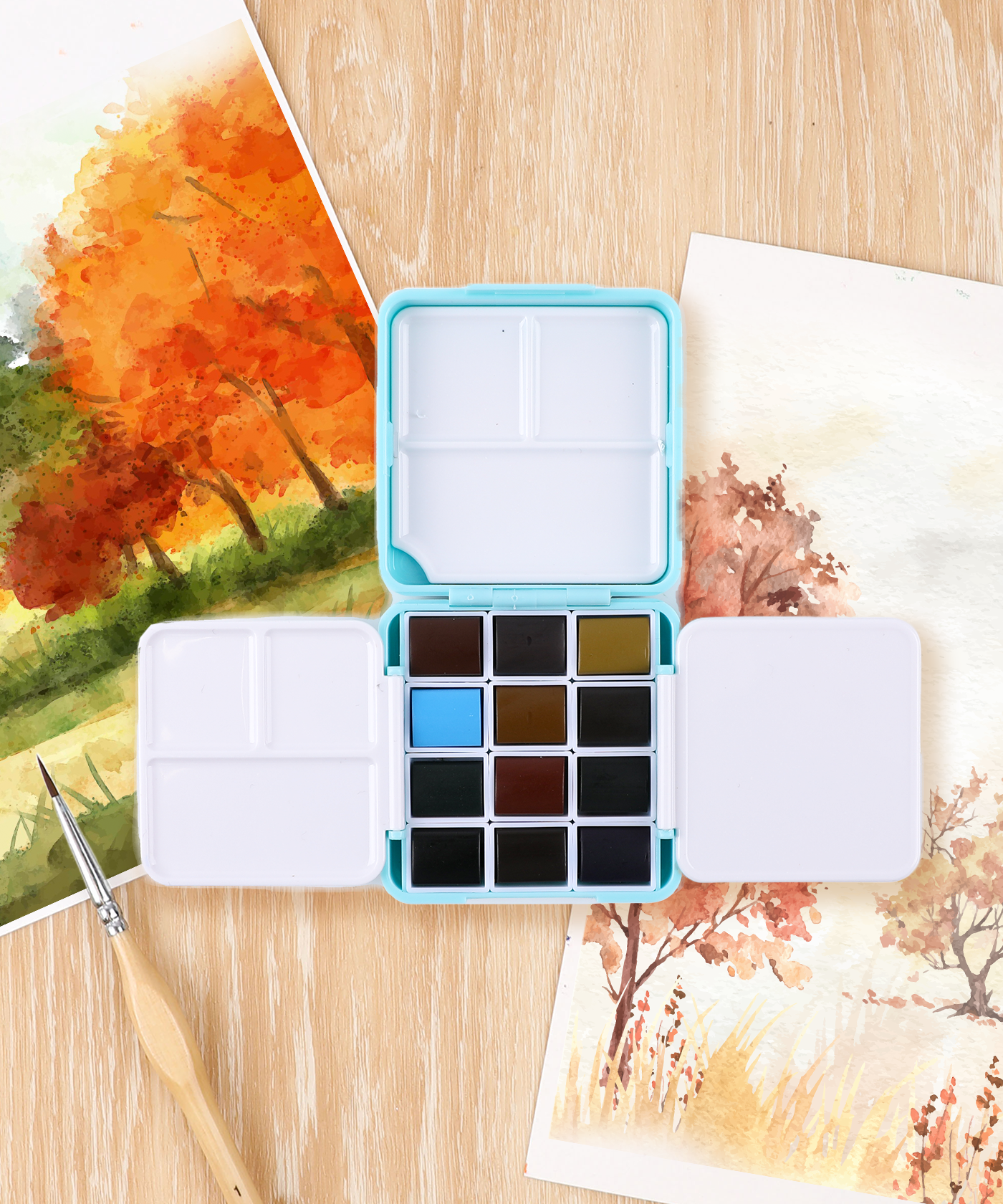 Grabie Foldable Watercolor Pocket Set of 12, Grabie Art, Grabie Art Supplies, Watercolor Painting Supplies, Beginner Watercolor Painting, Travel Watercolor Set, Watercolor Painting Ideas For Beginners, Foldable Watercolor, Watercolor With Brush, Miniature Watercolor Set, Grabie Watercolors