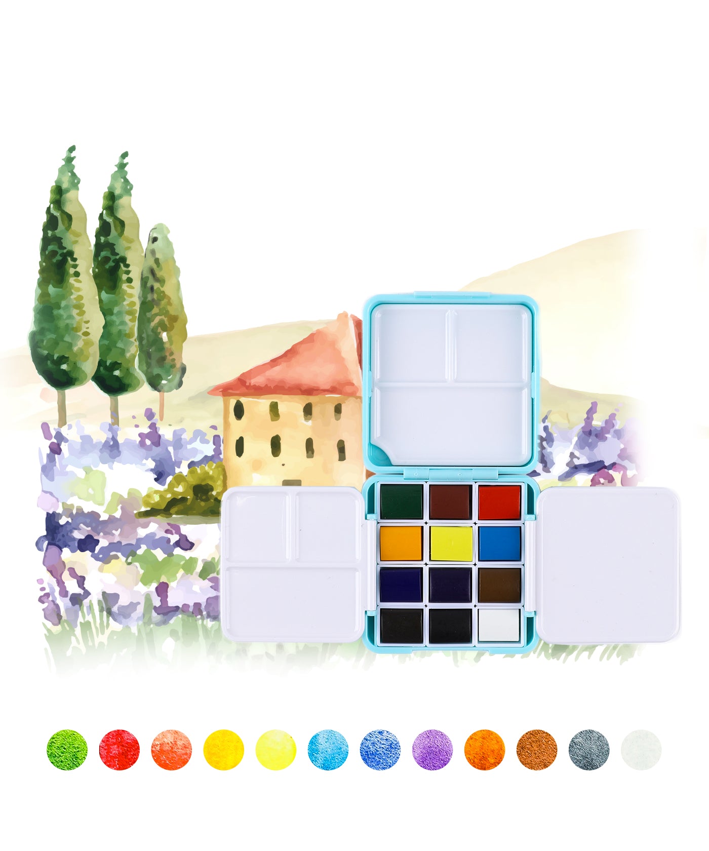 Grabie Foldable Watercolor Pocket Set of 12, Grabie Art, Grabie Art Supplies, Watercolor Painting Supplies, Beginner Watercolor Painting, Travel Watercolor Set, Watercolor Painting Ideas For Beginners, Foldable Watercolor, Watercolor With Brush, Miniature Watercolor Set, Grabie Watercolors