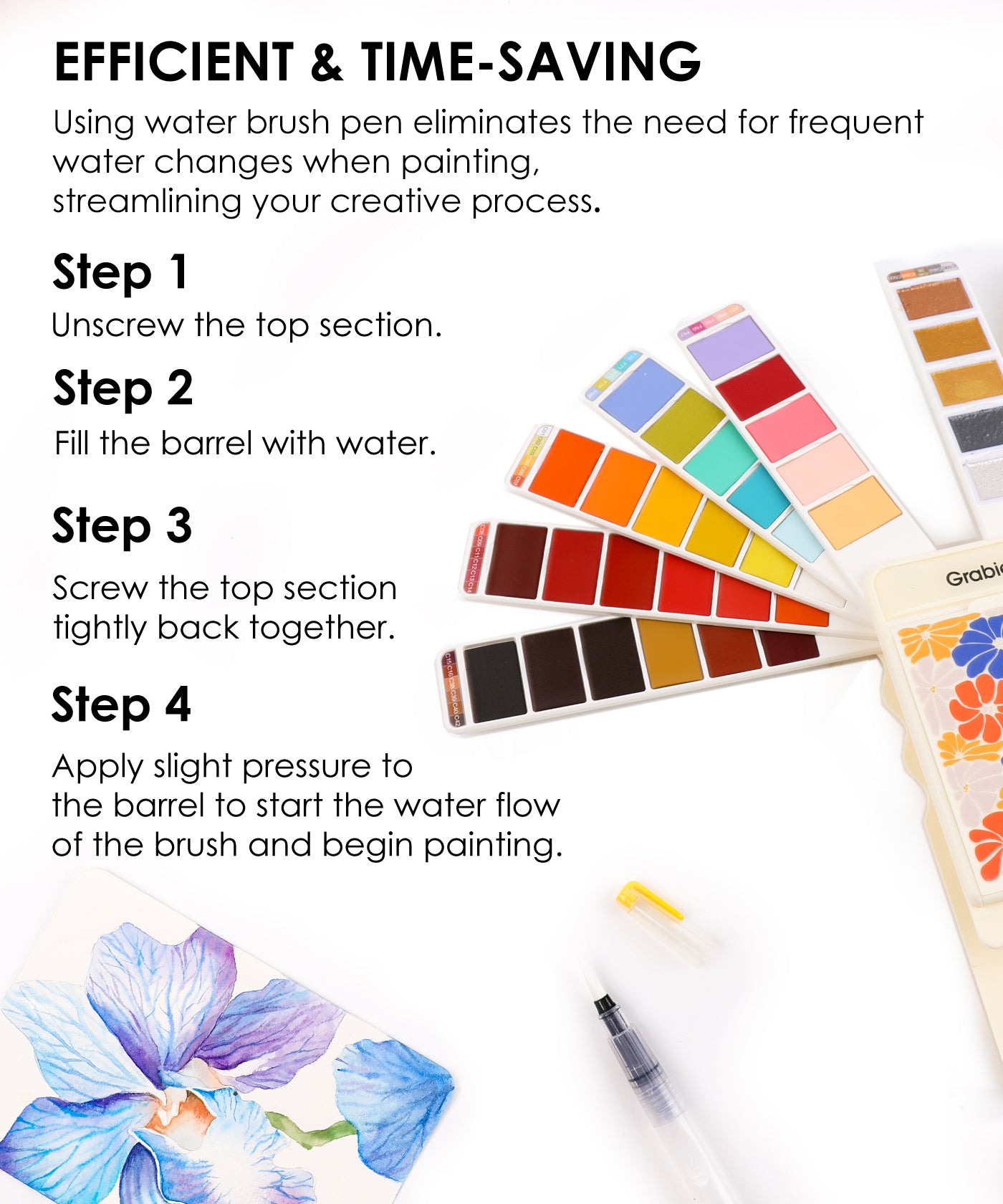Grabie Foldable Watercolor Set Of 56 With Water Brush, Grabie Art, Grabie Art Supplies, Pro Watercolor Set, Watercolor Half Pan, Pocket Artist Watercolor Travel Set, Watercolor For Beginners