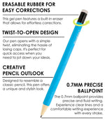 Blue Medium Point Erasable Gel Pen Set with twist-to-open design and built-in eraser for precise, smooth writing and easy corrections