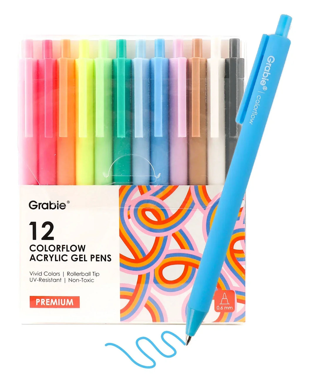 Retractable Colorflow Acrylic Gel Pen Set of 12 in vivid colors for journaling and art with smooth rollerball tips