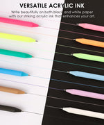 Retractable Colorflow Acrylic Gel Pen Set of 12 showing vibrant ink on black and white paper for art and journaling