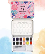 Watercolor Pocket Set Of 12 With Brush - Floral Colors vibrant compact watercolor palette with brush and floral-themed tin case