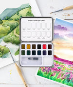 Watercolor Pocket Set Of 12 With Brush - Landscape Colors art supplies with vibrant landscape-themed paint palette and brushes