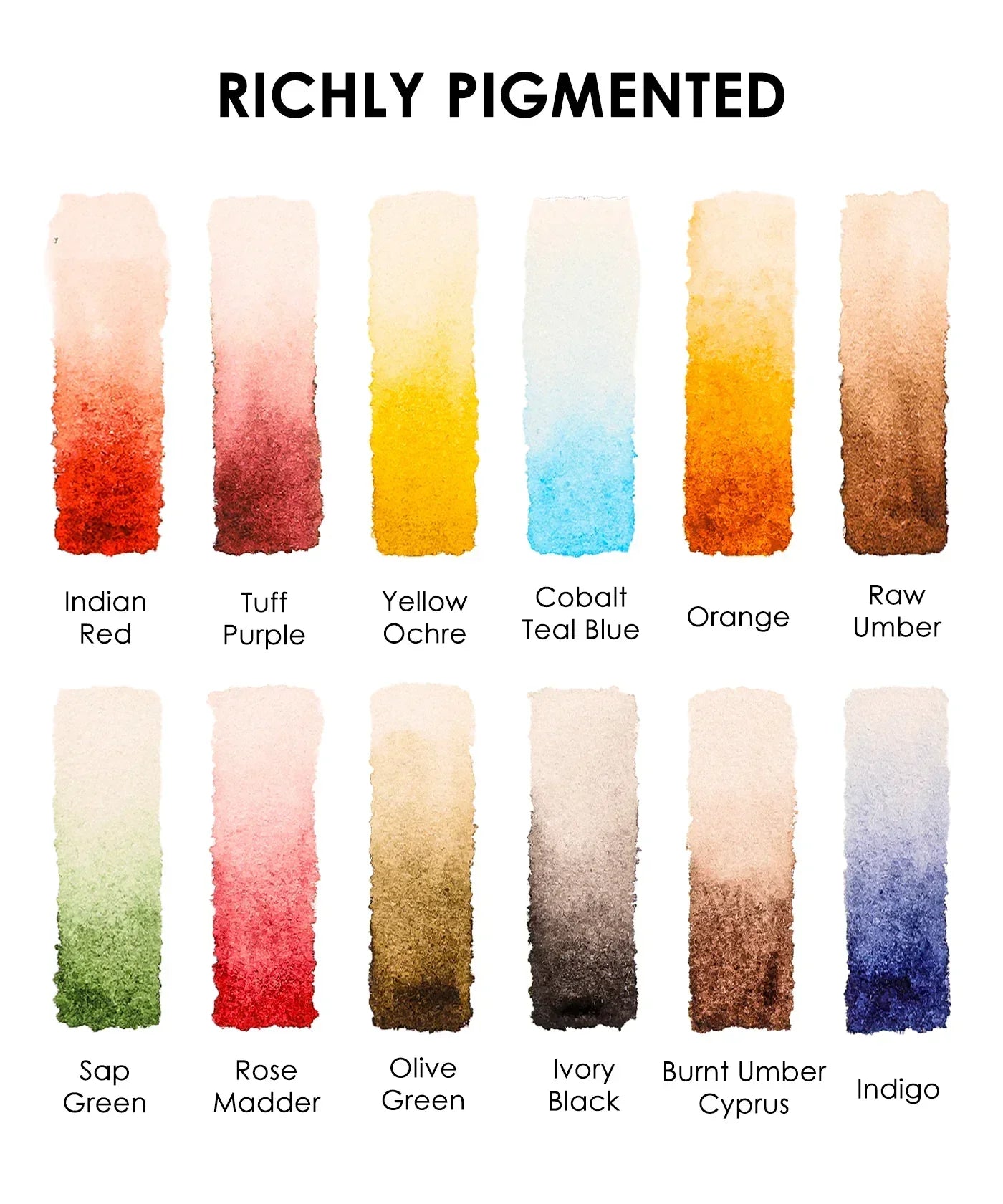 Watercolor Pocket Set of 12 - Autumn Colors with rich pigment swatches in warm and cool shades for art supplies and watercolor projects