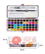 Watercolor Coloring Bookmarks With Watercolor Set showing a floral metal case with 48 paint pans and two brushes inside
