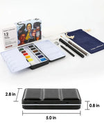 Grabie x @SSavaArt Watercolor 12 Half Pan Deluxe Travel Set with 12 vibrant watercolor pans and art supplies pouch