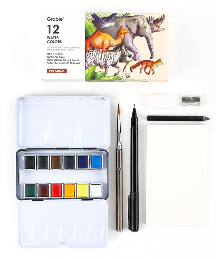 Grabie x @SSavaArt Watercolor 12 Half Pan Deluxe Travel Set - Watercolor Painting Supplies, Beginner Watercolor Painting, Pro Watercolor Set, Watercolor Half Pan, Grabie Art, Grabie Art Supplies,Grabie Watercolor, Grabie Watercolor Paint, Grabie Watercolor Paint Set, Grabie Watercolor Paint Kit, Grabie Watercolor Kit,Pro Watercolor Set, Watercolor Half Pan,