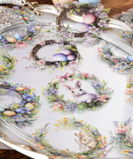 24 Pcs Grabie Exclusive Bunnies and Blooms Sticker Set featuring floral wreaths, pastel eggs, and cute bunny illustrations