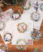 24 Pcs Grabie Exclusive Bunnies and Blooms Sticker Set featuring watercolor bunnies and floral wreaths for scrapbooking.