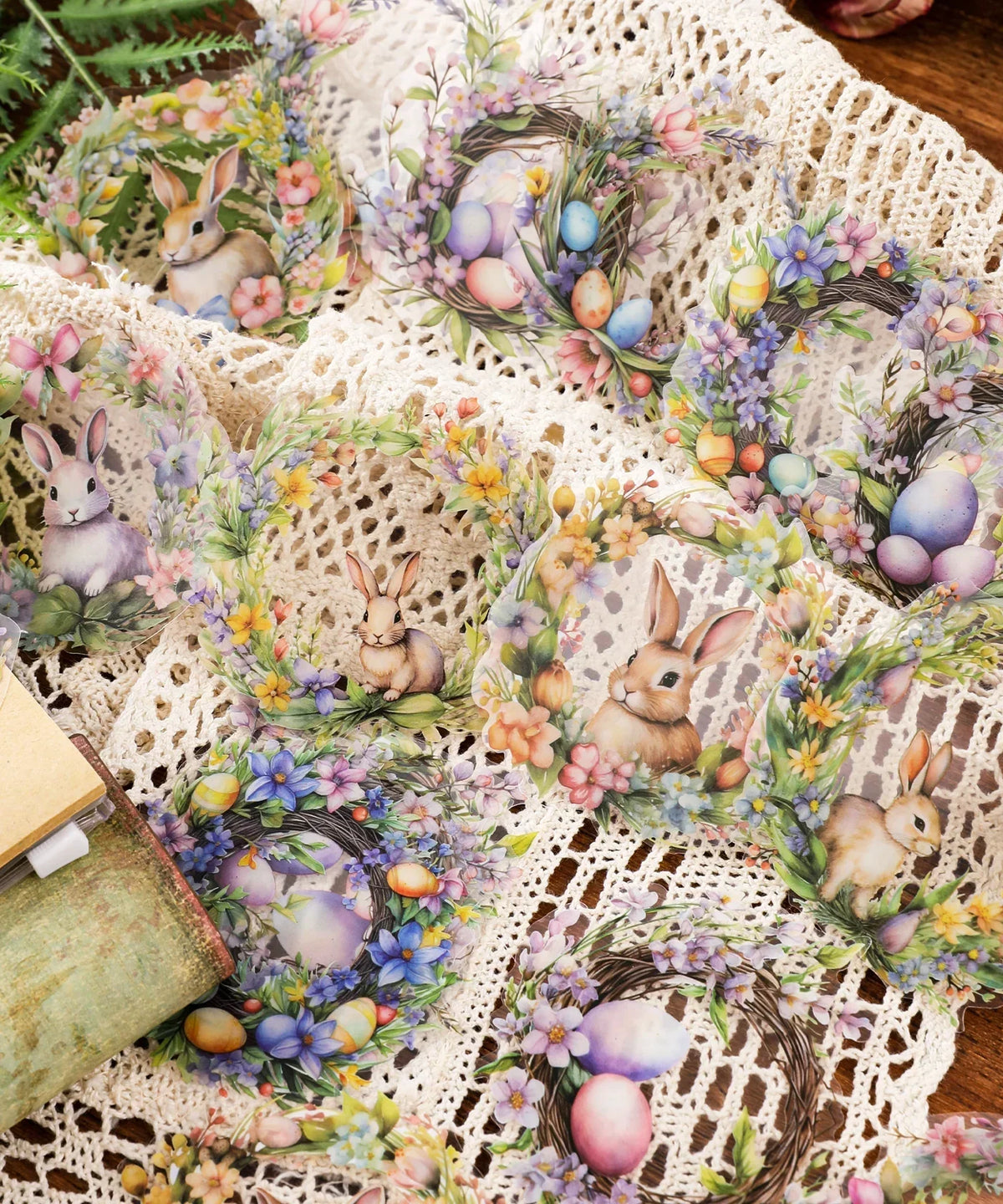 24 Pcs Grabie Exclusive Bunnies and Blooms Sticker Set featuring watercolor style bunny and floral designs for scrapbooking